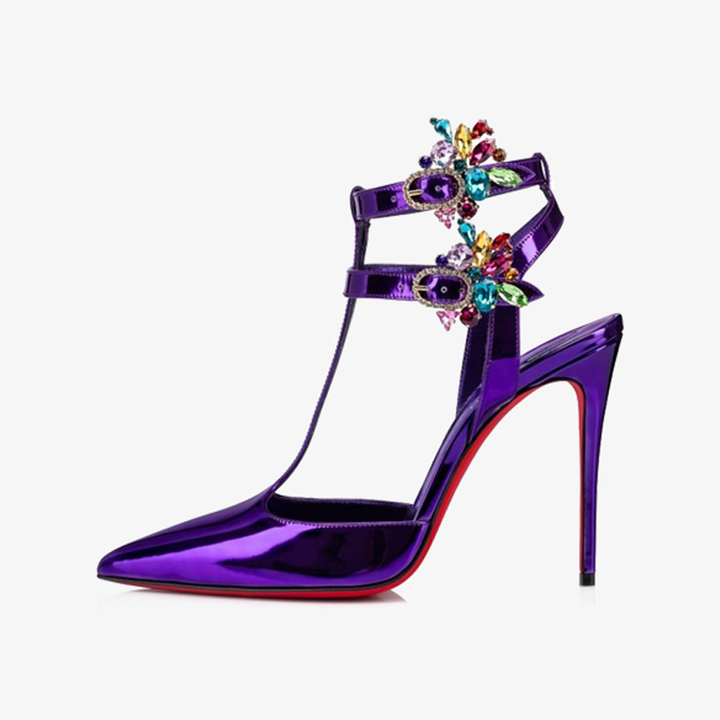 Multicolored Strass-Embellished Calfskin Leather Pumps - ARNO CONTI