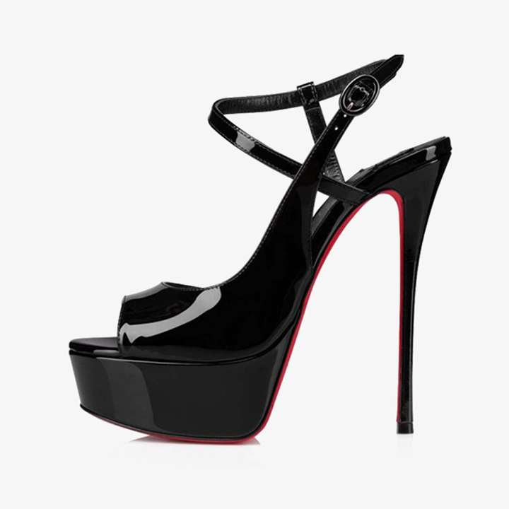 Black Patent Leather Sandal Stiletto - ARNO CONTI