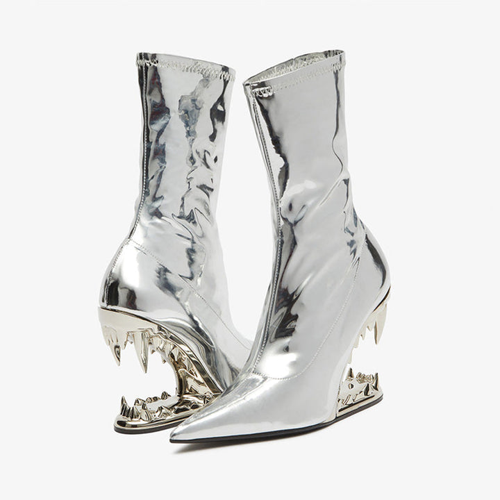 Silver Mirror Heel Stretch Ankle Boots - Arno Conti Shoe