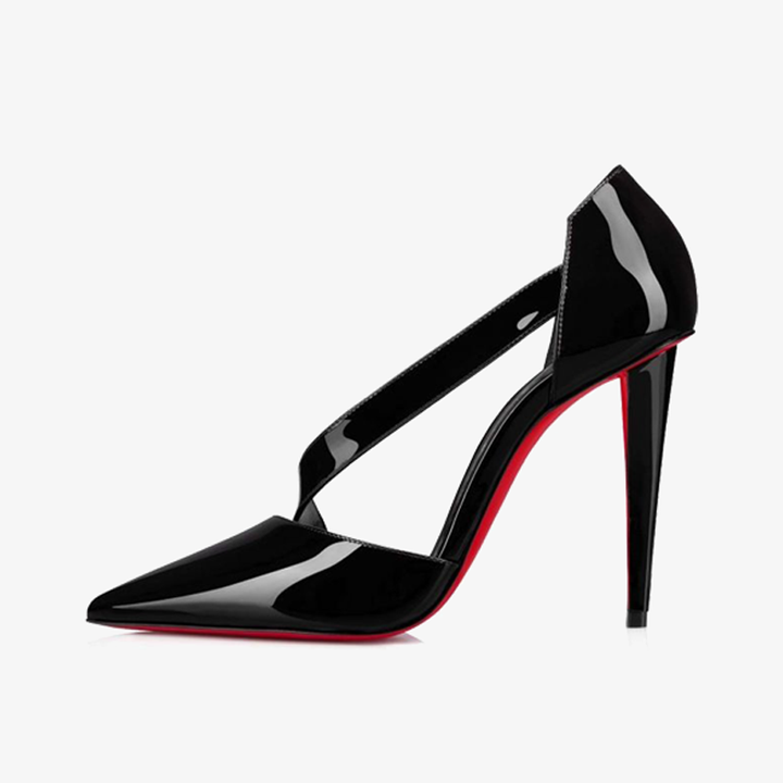 Black Patent Leather Pumps with Asymmetrical Vamp - ARNO CONTI