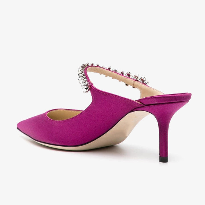 Purple Satin Crystal-Embellished Strap Mules - Arno Conti Shoe