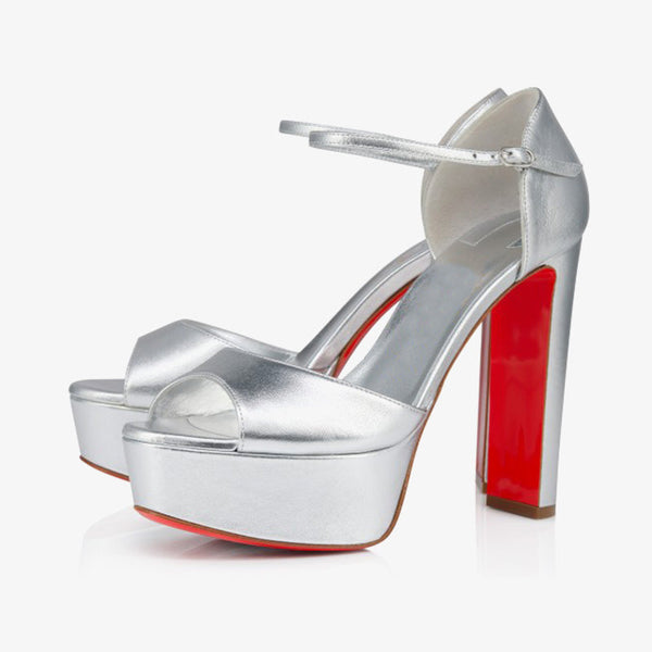 Silver Laminated Leather Platform Sandals