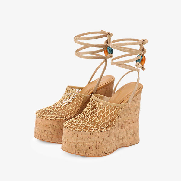 Woven Cork Wedge Clog Heels