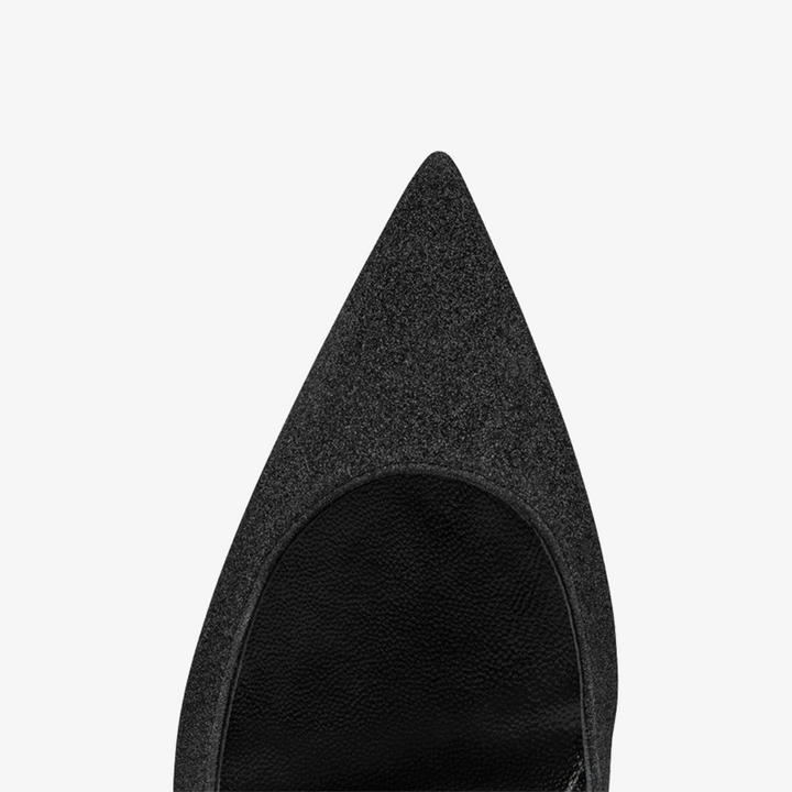 Black Glitter Suede Pointed-Toe Pump - ARNO CONTI