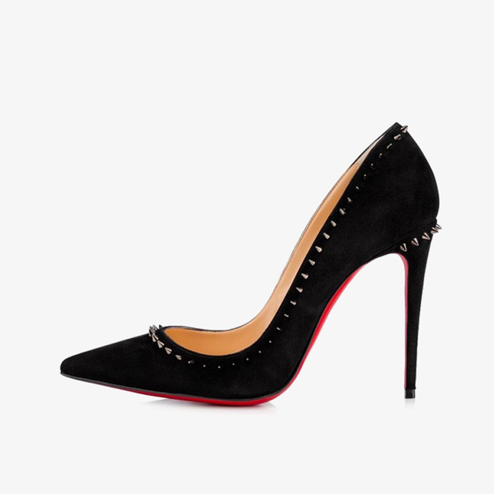 Black Suede Pumps with Gunmetal Spikes - ARNO CONTI