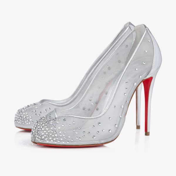 Silver Mesh and Calf Leather Split-toe Pumps