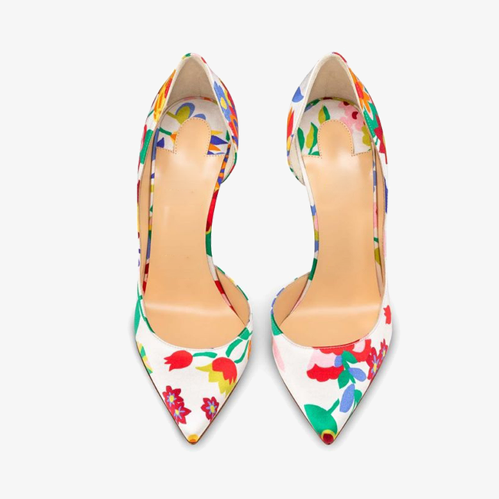 Multicolored Floral-Print Satin Stiletto - ARNO CONTI