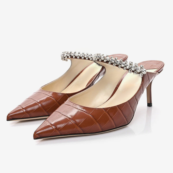 Brown Croc-Embossed Mules