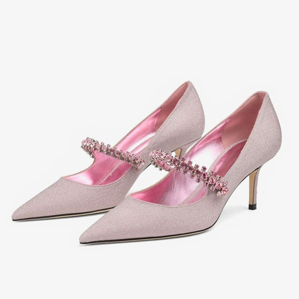 Pink Glittered Leather Pumps 65mm