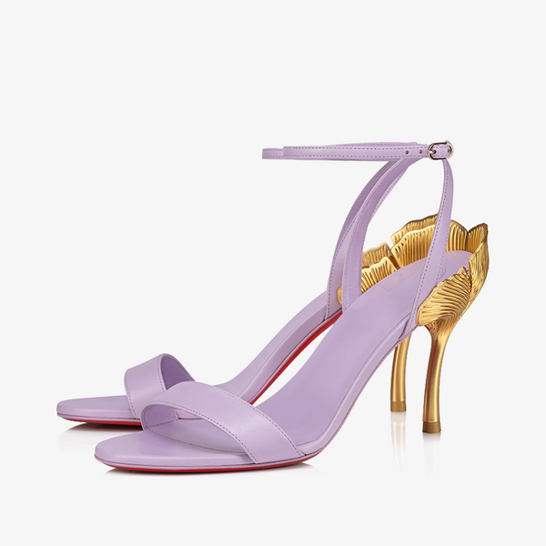 Purple Calf Leather Sandal with Ginkgo Heel