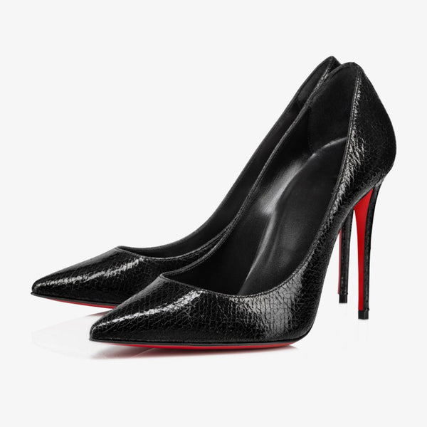 Black Star Textured Calf Leather Pumps