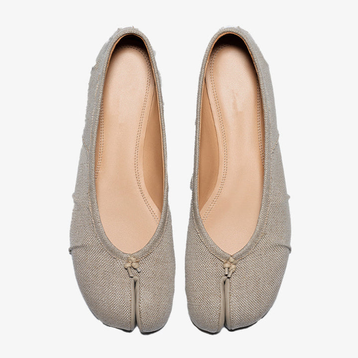 Textured linen Ballerinas with Handmade Folds - Arno Conti Shoe