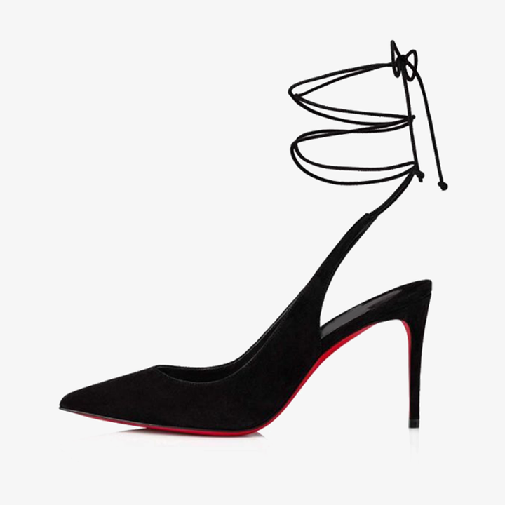 Black Velvet Pump with Ankle Laces - ARNO CONTI