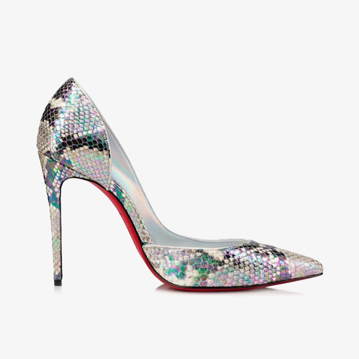 Silver Snakeskin-Look Pumps with Pointed Toe - ARNO CONTI