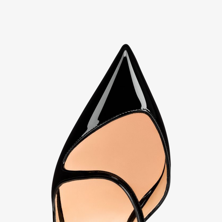 Black Patent Leather Pumps with Asymmetric Toe - ARNO CONTI