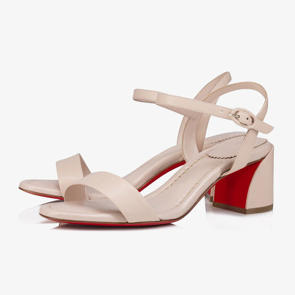 Chic Beige Leather Block Sandals