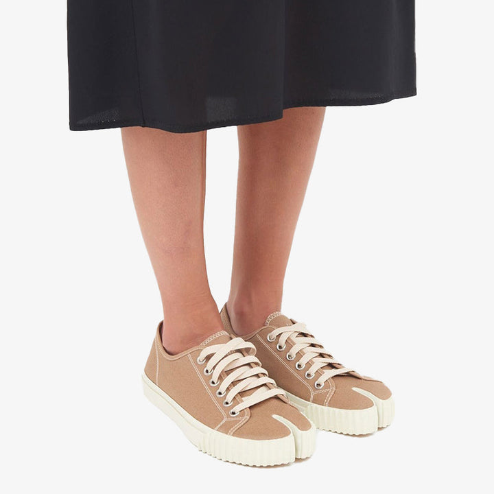 Camel Beige Split-toe Low-Top Sneakers - Arno Conti Shoe