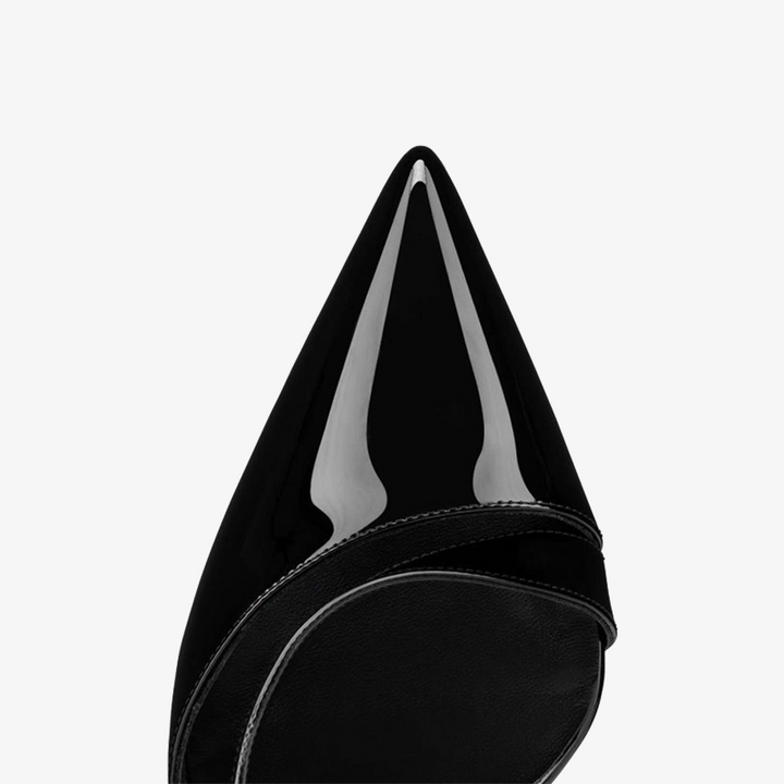 Black Patent Leather Pumps with Asymmetrical Vamp - ARNO CONTI