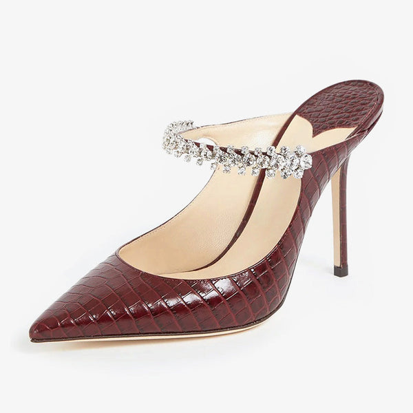 Brown Croc-Embossed Mules 100mm