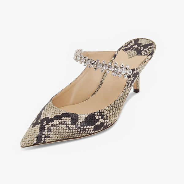 Snake-Embossed Leather Stiletto Mules