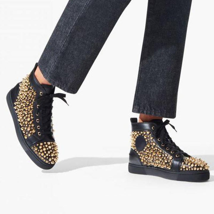 Studded Spikes Leather Flats Sneakers - ARNO CONTI