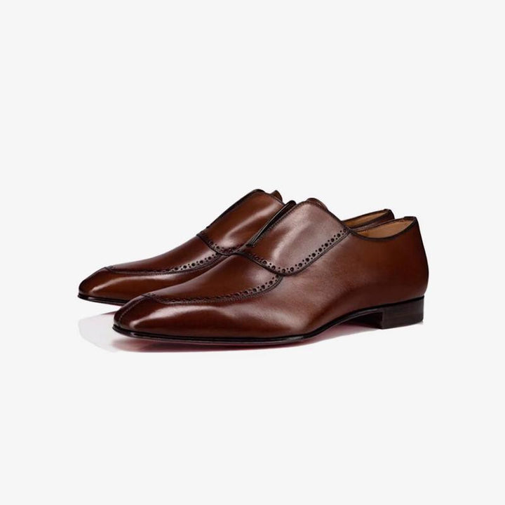 Pointed Toe Brown Leather Slip-On Loafers - ARNO CONTI