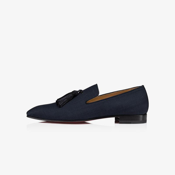 Navy Fabric Mens Tassel Flat Loafers - ARNO CONTI