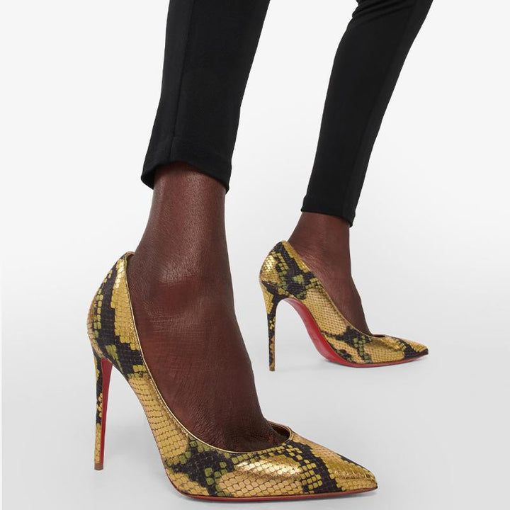 Golden Metallic Snake Print Pump - ARNO CONTI