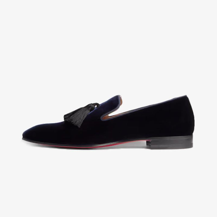 Blueberry Velvet Fringe Slip On Loafers - ARNO CONTI