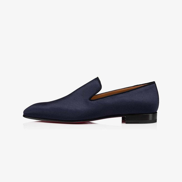 Navy Men Flat Loafers Fabric Calf Shoes - ARNO CONTI
