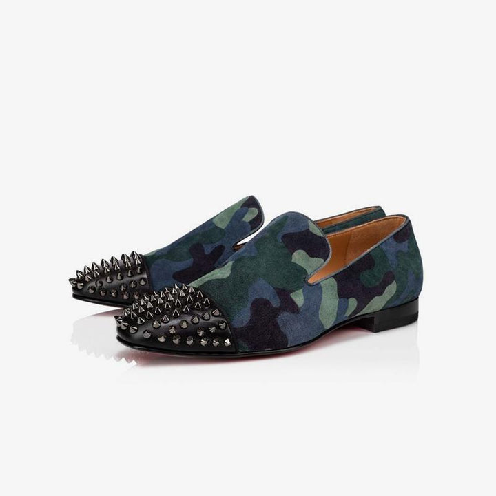 Suede Blue Camo Men Spikes Leather - ARNO CONTI
