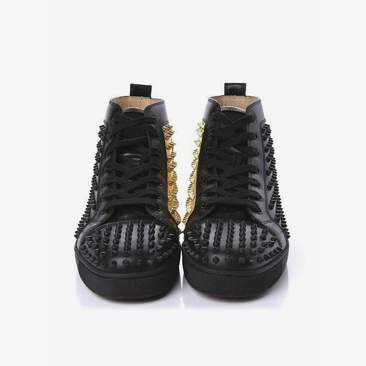 Black Gold Spikes High Top Sneakers - ARNO CONTI