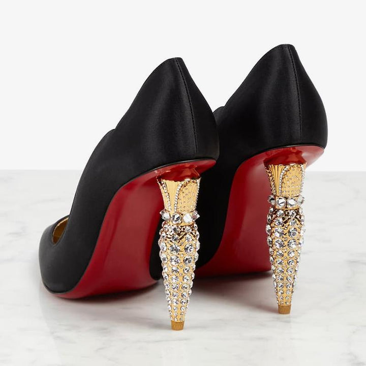 Silk Satin Heart Pumps with Crystal Heels - ARNO CONTI