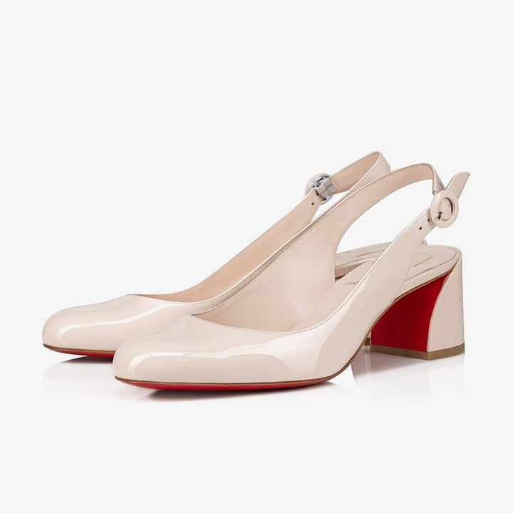 Beige Patent Leather Pumps with Slanted - ARNO CONTI