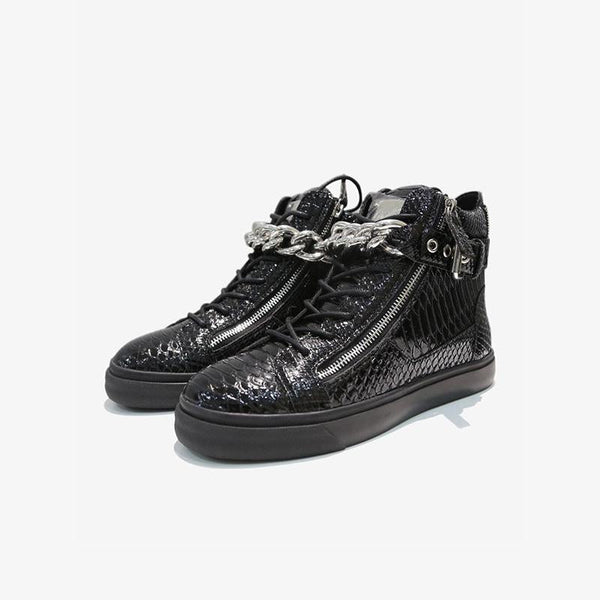 Chain Snakeskin Lace Up Sneakers - ARNO CONTI