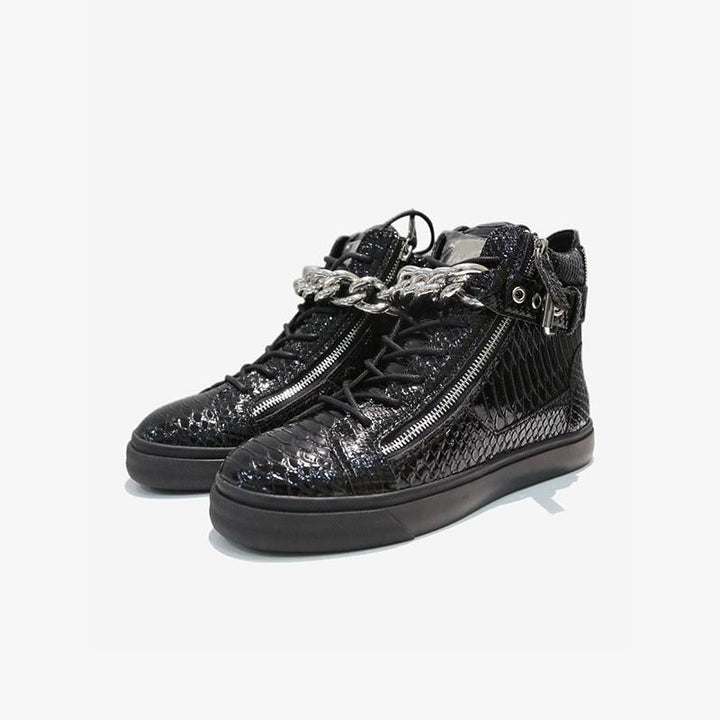 Chain Snakeskin Lace Up Sneakers - ARNO CONTI