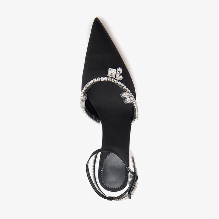 Black Crepe Satin Crystal-Embellished Pump - ARNO CONTI