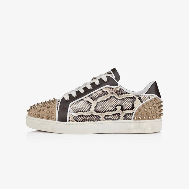 Snake Printed Spikes Leather Sneakers - ARNO CONTI