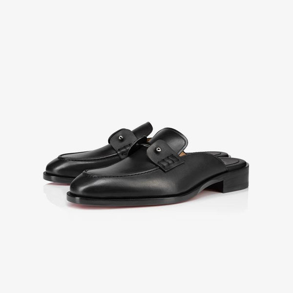 Black Leather Backless Collar Pin Loafer - ARNO CONTI