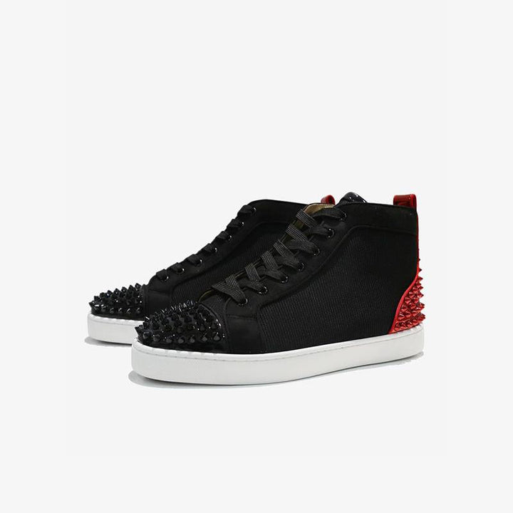 Round Toe Black Red Studs Sneakers - ARNO CONTI