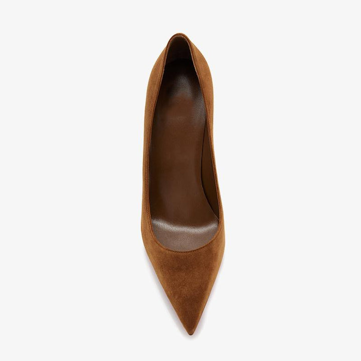 Fashionable Brown Suede Pointed-Toe Pumps - ARNO CONTI