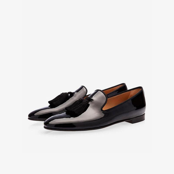 Men's Black Patent Leather Tassel Loafers - Arno Conti Shoe