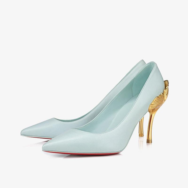 Iceberg Blue Leather Pump with Ginkgo Leaf Heel - ARNO CONTI
