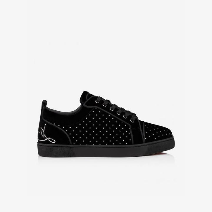 Velvet Black Strass Leather Sneakers - ARNO CONTI