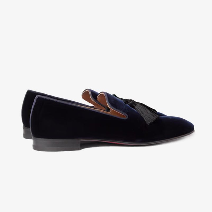 Blueberry Velvet Fringe Slip On Loafers - ARNO CONTI