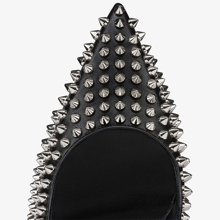 Unique Black Leather Pumps with Spiked - ARNO CONTI