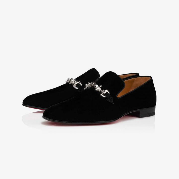 Chain Strap Loafers Men Slip-on Velvet Black - ARNO CONTI