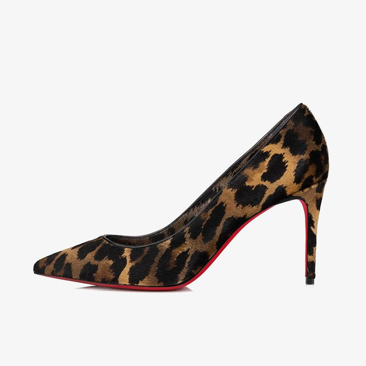 Lepord Brown Printed Leather Pointed Toe Pump - ARNO CONTI