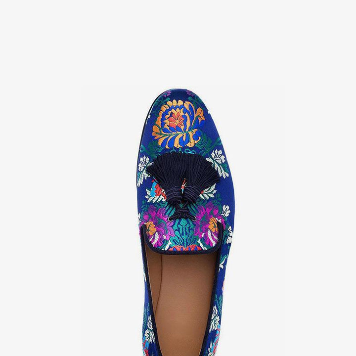 Vibrant Floral Embroidered Velvet Loafers - Arno Conti Shoe