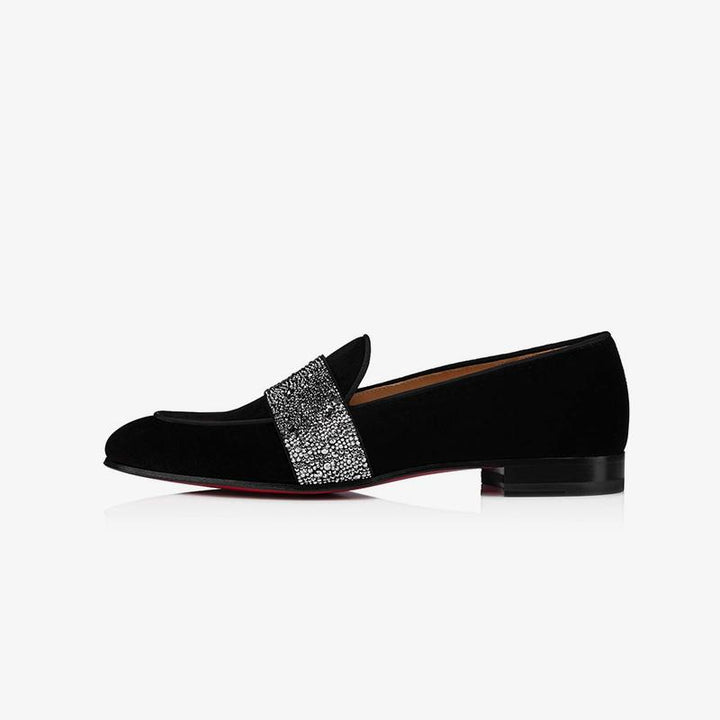 Velvet Rhinestone Loafers Calf Flat Shoes - ARNO CONTI